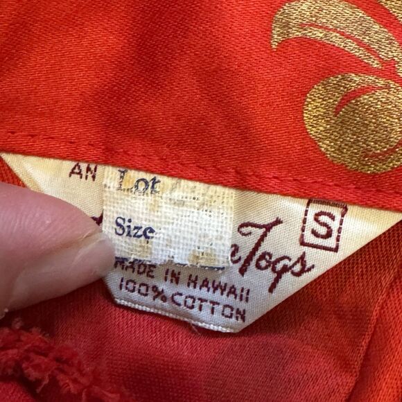 Vintage 60s Hawaiian Togs Maxi Dress Red Gold Metallic Floral Draped Back Small - Picture 9 of 13